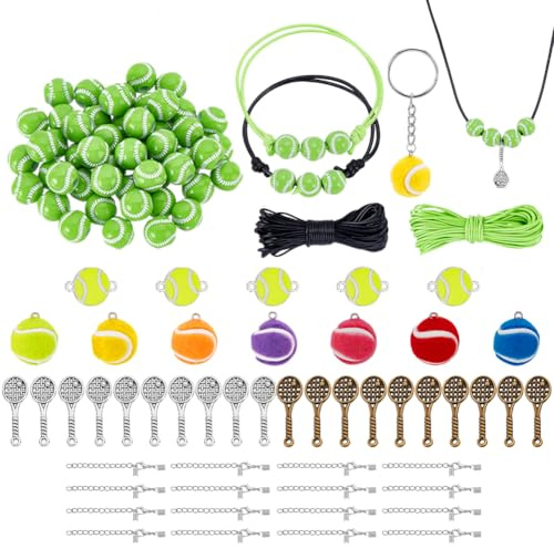 PH PandaHall 109 Teiliges Set Zum Basteln von Tennisarmbändern Tennis Charms Süßer Tennisschmuck Mit Ketten Und Gewachster Kordel Tennisgeschenke Für Partygeschenke Teamspieler
