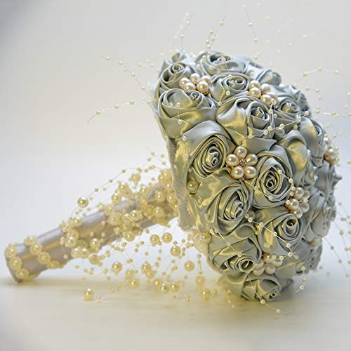 Nvzi Bridal Bouquet Round Glitter Bouquet Throw Artificial Rose Bouquet for Bride Bridesmaid Wedding (Grey)