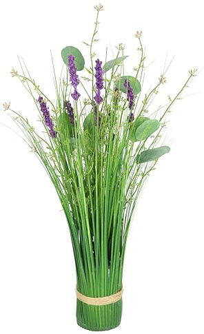Grasbund mit Blüten 45cm Bündel Deko Grasarrangement Grasbündel Grasbusch Grasbüschel Gräser Grünpflanze Kunstblume Kunstgras Kunstpflanze Künstlich Pflanze Solitärgras Stehgras Sträucher Ziergras