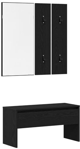 vidaXL Eingangsbank mit Spiegel & Mützenständer Schwarzes Eichen-Finish Multifunktionale Stauraumlösung für Flur Stylisches Industriedesign Robuste Holzwerkstoffkonstruktion