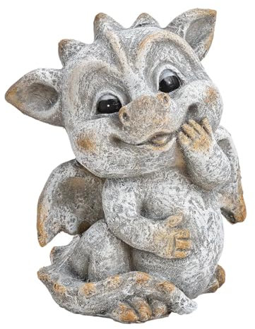mucHome Gartenfigur Drache stehend 17cm Höhe, Steinoptik Skulptur, Grau Drachen Figur Gartendekoration