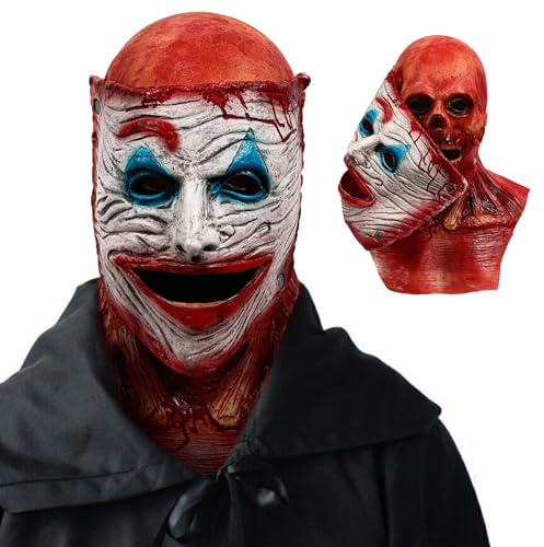 GHONLZIN Doppellagige Magnetische Gruselmasken für Halloween, Clown Vollgesichtsmaske aus Latex, Abnehmbare 3D Clownmaske, Totenkopfgesicht als Dekoration für Maskenbälle und Cosplay Requisiten