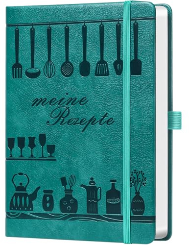 Rezeptbuch A5 zum Selberschreiben – Meine Lieblingsrezepte – DIY Koch- & Backbuch zum Ausfüllen (120 g Papier, 14,5 x 21 cm) – Seeblau
