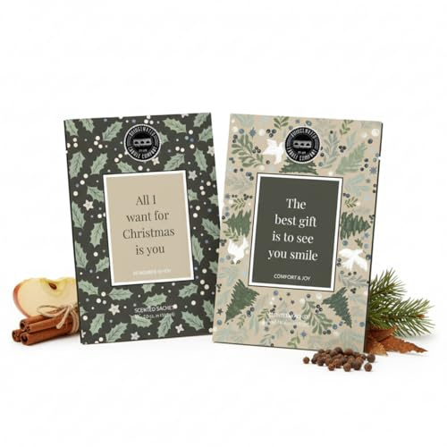 Bridgewater Duftsäckchen 2er Set Weihnachtsduft 2×30 g Raumduft | All I Want for Christmas is You & The Best Gift is to See You Smile - mit Zimt, Ingwer und Muskat, Duft bis zu 4 Monate