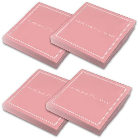 itenga Servietten „Schön, dass du da bist“ – 80 x Papier-Servietten, 3-lagig, 30 x 30 cm, Dekoration für Hochzeit, Geburtstag, Taufe, Kommunion, Konfirmation (rosa)