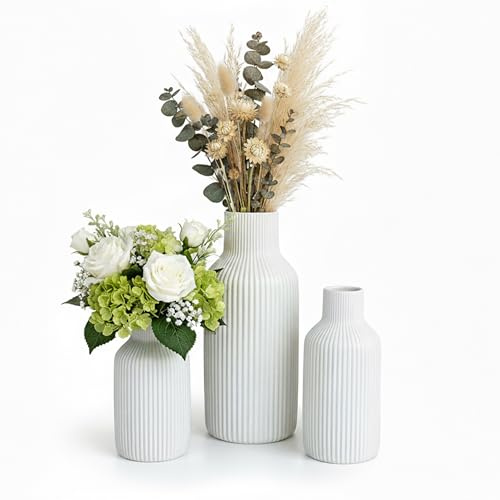 Relaxdays Vasen 3er Set, Blumenvasen, 3 versch. Größen, Frisch- & Trockenblumen, Dekovase Keramik, Tischdeko, Farbwahl