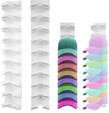 AURIVEE Weißer Kappenhalter 2er Set Wandhalterung für Caps & Hüte mit Starker Klebefläche & Schraublöchern, Bis zu 20 Mützen Aufbewahrung für Schrank Tür Schlafzimmer