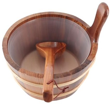AKLOSIPY Hochwertiges Sauna-Eimer- und Schöpfkellen-Set aus Zedernholz mit Auslaufsicherer Kunststoffauskleidung für Spa, Schwimmbad und Dusche, 4 L