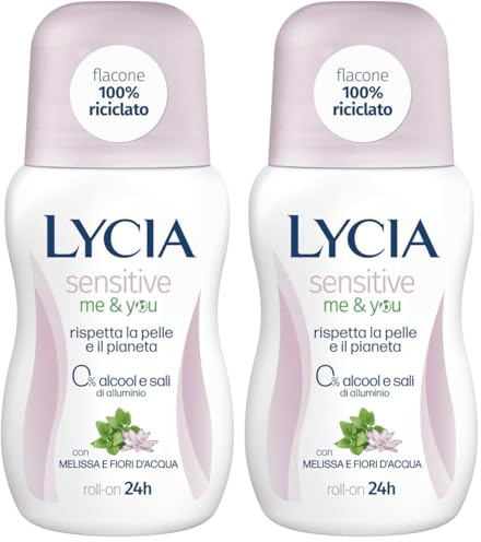 Lycia, Sensitive Me and You Deodorante Roll On Senza Sali di Alluminio e Senza Alcool, Fresca Fragranza a Base di Melissa e Fiori d'Acqua, Efficace fino a 48H, Antimacchie, 50 ml (Confezione da 2)