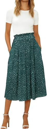 Rock Damen Midi Elegant Röcke Elastischer Hohe Taille Midirock mit Taschen Einfarbig/Blumen Casual Freizeitrock A Linie Skirt