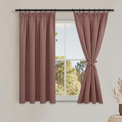 DWCN Altrosa Vorhang Blickdicht für Kinderzimmer Krawatten 160x140cm(HxB) | 2er Set Schallschutz Thermovorhang Kälteschutz Verdunklungsvorhänge Kräuselband Scheibengardine Wärmeschutzvorhang Schiene