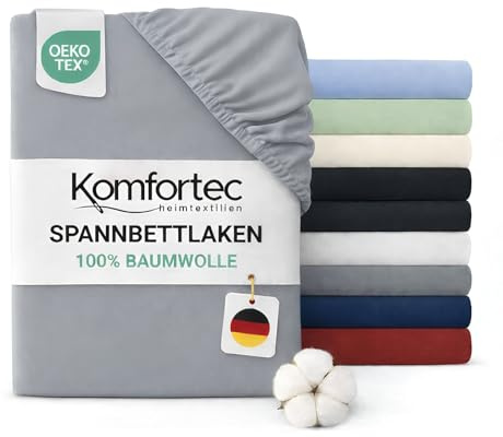 Komfortec Spannbettlaken Jersey 2er Set 100% Baumwolle – 140x200 cm – Weich, Atmungsaktiv & Hautfreundlich – Mit Rundumgummi – Oeko-Tex Zertifiziert – Für Boxspring, Topper & Matratzen – Silber