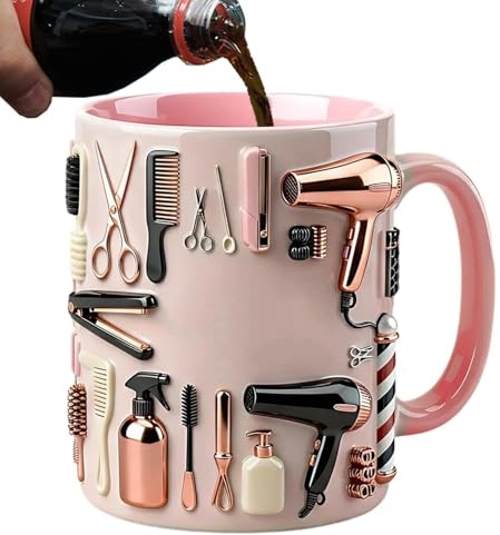 Olivia Rosa Becher, Tasse Friseurin, Spülmaschinenfester Druck für Friseur | Glänzende Keramik mit Kaffeebecher 330ml, Beidseitiges Motiv for Stylistin Und Friseurmeister, Rosa Weiß