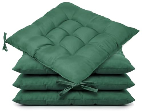 APXEL 4er Set Stuhlkissen, 40x40x3cm Sitzkissen mit Bändern rutschfeste Sitzkissen für Stuhl & Bank, waschbar Sitzpolster Indoor Outdoor Stuhlkissen für Büro Balkon Esszimmer Küche (170g)