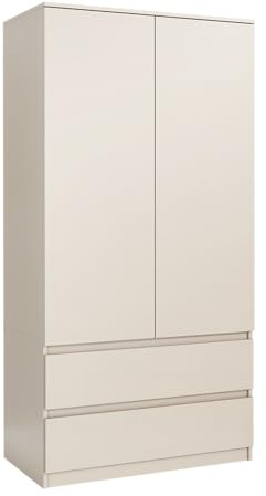 MebLocker Kleiderschrank 90 cm, 2 Schubladen und 2 Türen, Kaschmir | Schlafzimmer Wohnzimmer, Garderobenschrank, Schrank mit Stauraum, Schlafzimmermöbel 90x180x50 cm