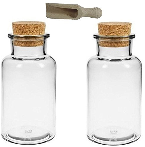 Viva Haushaltswaren - 2 x Gewürzglas 300 ml, Glasdose mit Korkverschluss als Gewürzdose & Vorratsdose für Gewürze, Salz etc. verwendbar (inkl. kleiner Holzschaufel 7,5 cm)
