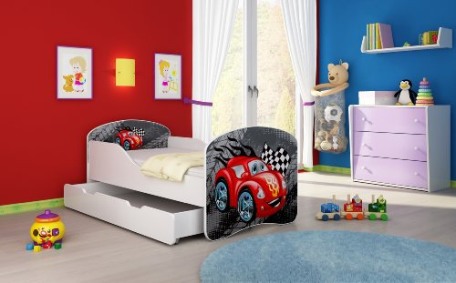 ACMA I Lit Enfant Bébé TIROIR Matelas sommier Gratuite Meubles pour Enfants (04 Voiturette rouge, 180 x 80 cm + tiroir)