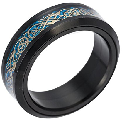 PAMTIER Ehering für Damen und Herren, Edelstahl, Karbonfaser, keltisches Drachenmuster, Titan Gold Edelstahl,