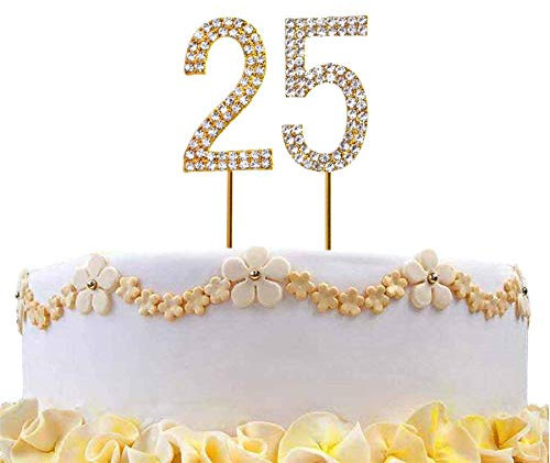 25 Gold Diamond Sparkley Cake Topper Age Year For Mans Boys Womens Girls Birthday Anniversary Party Decorations