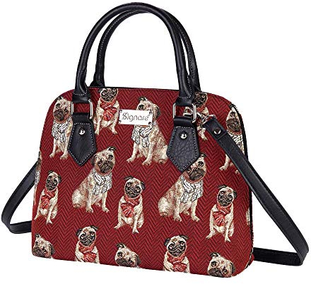 Signare Tapisserie Handtaschen Damen, Umhängetasche Damen, Schultertasche Damen mit Hundedesigns (Mops)