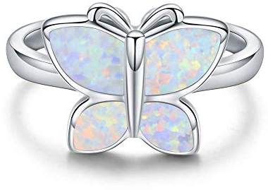 KINGWHYTE Sterling Silber Schmetterling offener Opal verstellbarer Ring für Frauen Mädchen Geschenk (Platin)