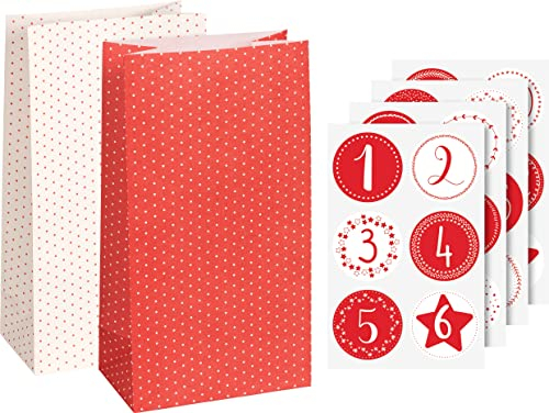 Maxi-Adventskalender-Set Pünktchen 24x13 cm mit 24 Papiertüten