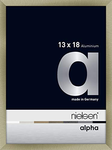 nielsen Bilderrahmen, 13 x 18 cm, Aluminium, Edelstahl matt, Fotorahmen zum Auftstellen und Aufhängen im Hoch- & Querformat, Echtglas, Alpha