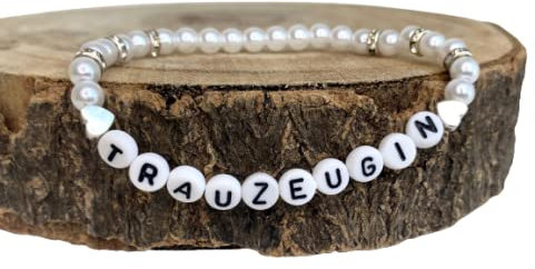 ONDEGO® Namensarmband, elastisches, Weißes Perlenarmband Trauzeugin Geschenk fragen Hochzeit Brautschmuck Armband