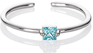 namana blauer Ring in Silber für Frauen, verstellbarer offener Ring für Damen mit einem blauen Stein, Silber Damenring mit einem hellblauen Stein, einfacher Silberring für Frauen, Teens, Mädchen