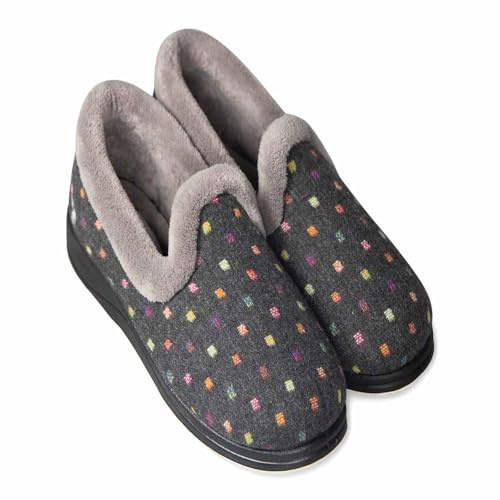 Padders Ladies Slippers 2E Fit Vulcanised - CHARCOAL WOVEN SPOT Size 6