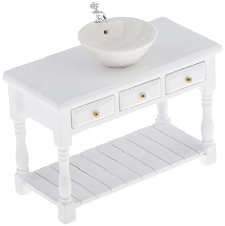 1/12 Puppenhaus Badezimmer Keramikmöbel Set. Schrank, Spüle