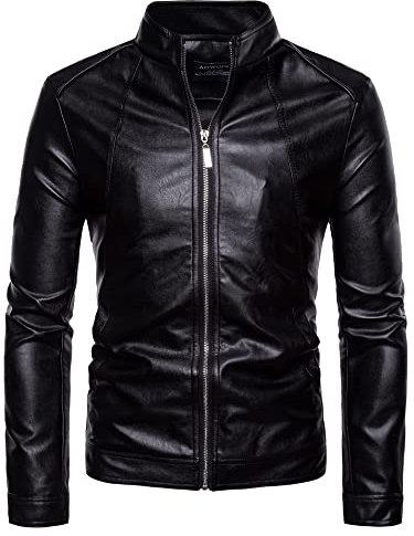 Veste Moto Hommes Manches Longues Slim Fit Personnalité Cuir Veste Hommes Col Montant Coupe-Vent Et Imperméable Veste Hommes Tendance Punk Casual Bomber Jacket Hommes