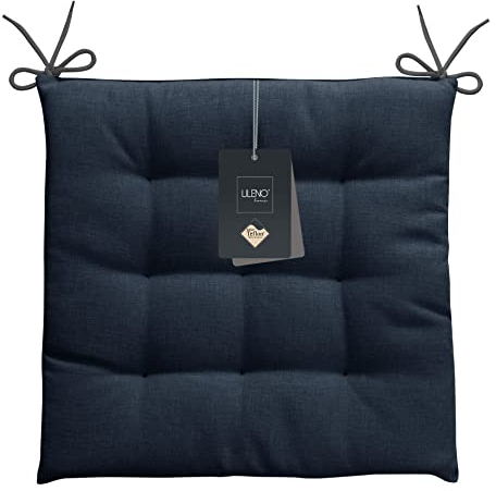 LILENO HOME 1er Set Stuhlkissen Dunkelblau (40x40x4,5 cm) - Sitzkissen für Gartenstuhl, Küche oder Esszimmerstuhl - UV-beständige Indoor u. Outdoor Stuhlauflage als Stuhl Kissen (Laura OLF)
