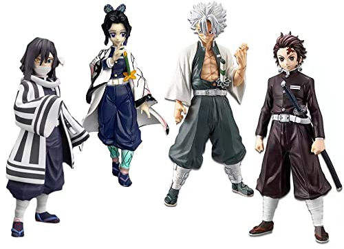 Demon Slayer Anime Charaktere, Anime Figuren Puppen, Charakter Statuen Sammlung, Geschenk Set mit 4 Figuren (Kamado Tanjirou, Shinazugawa Sanemi, Iguro Obanai, Kochou Shinobu)