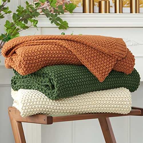 Longhui Organic Cotton Americana Throw Blanket in Beige, 60x80 Inch Oversize