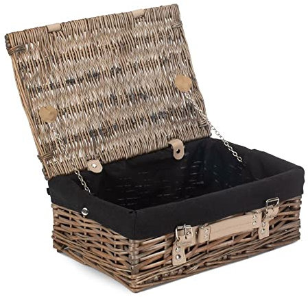 Red Hamper EH124B Wicker 35cm Antique Wash Split Willow Picnic Basket with Black Lining