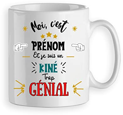 Mug/Tasse cadeau pour kiné/kinésithérapeute trop génial - cadeau humour kiné/kinésithérapeute personnalisé prénom