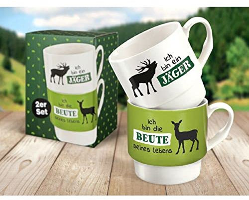 GILDE - 44149 - Kaffeebecher, Stapeltassen Set, Jäger Beute, Porzellan, 8,5cm x 14,5cm, 330ml
