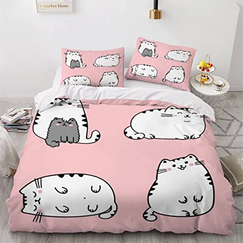 OENISE Süße Katze Bettwäsche Set 135x200cm Kinder Jungen Mädchen Anime-Stil Bettbezug mit Reißverschluss und 2 Kissenbezüge 80x80cm 3D Weich Mikrofaser Jugendliche Bettbezüge 3teilig Sommer