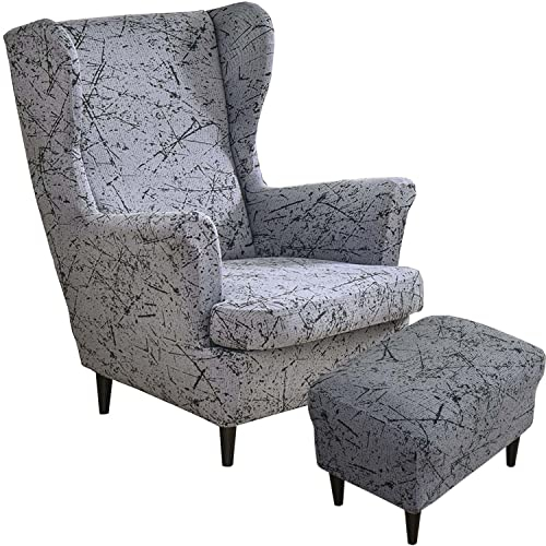2 Teilig Sesselhusse Ohrensessel Überzug Mit Ottomane Schonbezug, Sessel-Überwürfe Ohrensessel Schonbezüge Bezug Sesselhusse Stretch Tiger Stuhlbezug mit Armlehne Hohe Rückenlehne ( Color : #18 )