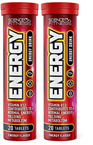 Effervescent Energy Tablets with Caffeine & Taurine by Science Fitness - for Improved Energy, Vision & Concentration - Contains Niacin, Pantothenic Acid, Vitamin B6 & B2-20 Tablets (2 Tubes)