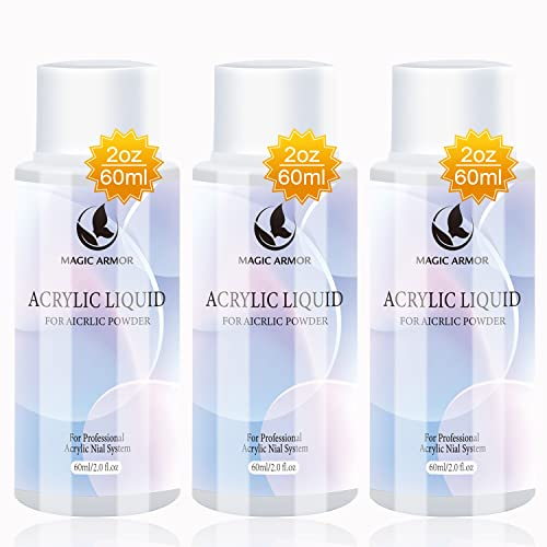 MAGIC ARMOR Monomer for Acryl Liquid für Nägel Professionelle Acrylflüssigkeit 3 × 60ml, Acryl Liquid geruchsarm, Salon Quality Acryl Liquid für Nagelverlängerung design