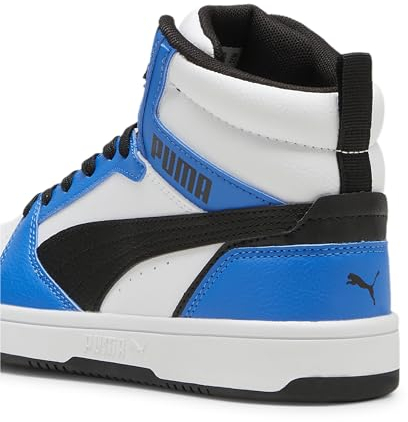 PUMA Unisex Kinder Rebound V6 Mid Jr Sneaker, Puma White Puma Black Racing Blue, 36 EU