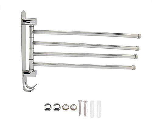 Tyenaza Porte-Serviettes Rotatif, Acier Inoxydable 4 Barres Porte-Serviettes Pivotantes Porte-Serviettes Mural pour Cuisine, Salle De Bain, Toilettes