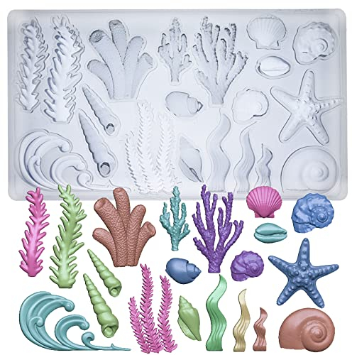 musykrafties Stampo in silicone antico, decorazione per torte, stelle marine, conchiglie, alghe marine, lumache di corallo, WD-4715
