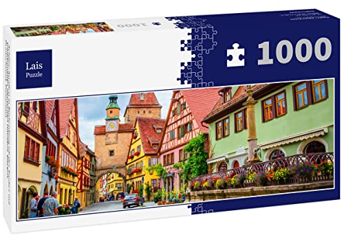 Lais Puzzle Schöne Straßen in Rothenburg ob der Tauber mit traditionellen Deutschen Häusern, Bayern, Deutschland, Panorama 1000 Teile Panorama