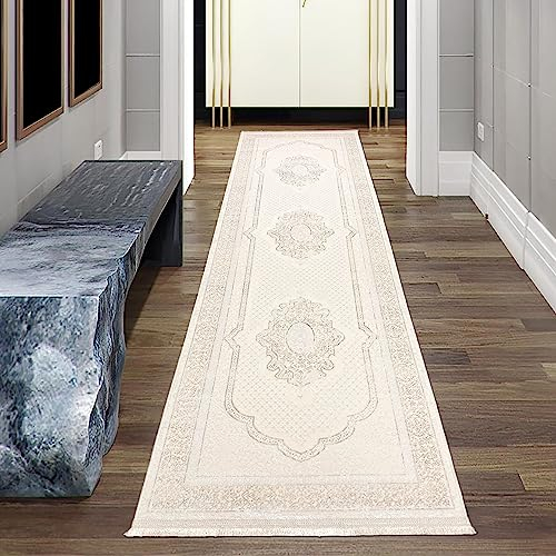 Teppich-Traum Teppich Korridor Klassischer Bordüre Dezente Ornament Verzierungen - beige, 80 x 300 cm