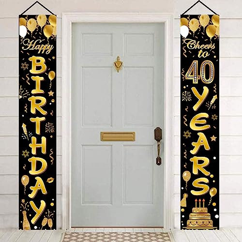 Topways Happy 40th Birthday Party Door Banner Decorations, Black Gold Decoration for Boys and Girls Women Men 40 Years Old Birthday Party, Indoor Outdoor Decor Supplies 70.8x11.8inch (Black Gold)