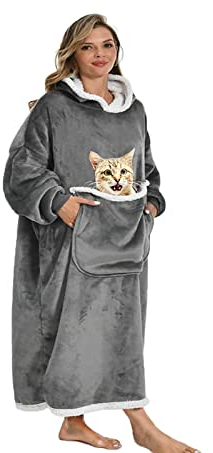 Birity Decken-Hoodie, superweiche, warme, verschleißfeste Sweatshirt-Decken, bequeme, vergrößerte Riesentasche und Plüschdecken-Pullover. Einheitsgröße, passend für alle Menschen in Großbritannien,