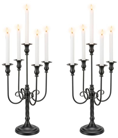 Candeldo Black Candelabra Halloween Decorations: 20 Inches Gothic Candle Holder 5 Arm Metal Candlestick Stand for Table Fireplace Victorian Decor Set of 2